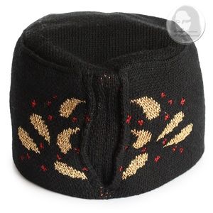 Vintage Yves Saint Laurent Knit Hat Cap Black Gold Red Metallic Paisley Rare